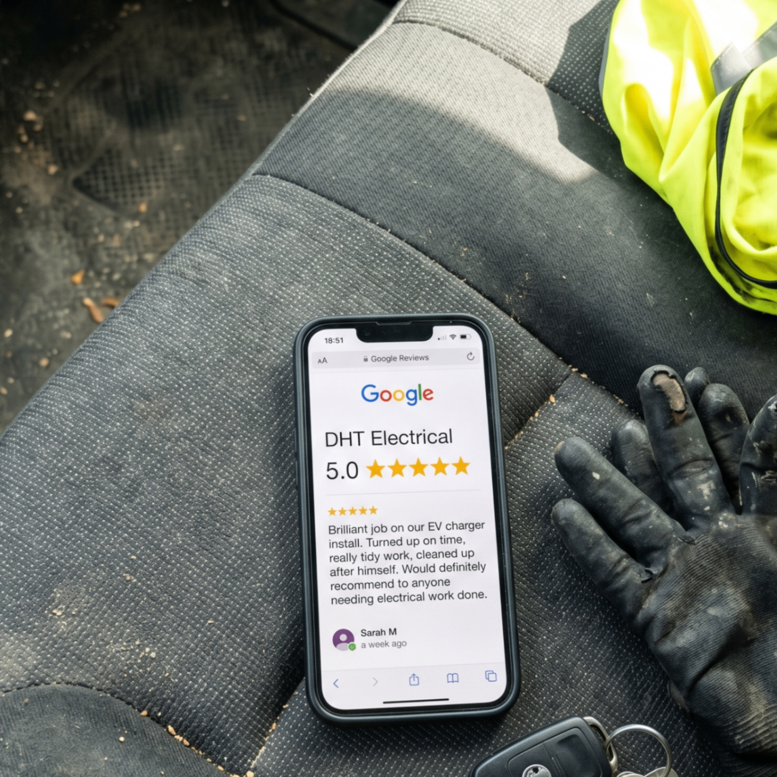 5-star Google review for DHT Electrical EV charger installation